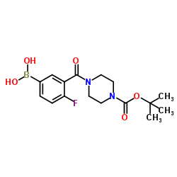 (3-(4-(tert-butoxycarbonyl)piperazine-1-carbonyl)-4-fluorophenyl)boronic acid structure