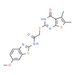 Acetamide, 2-[(1,4-dihydro-5,6-dimethyl-4-oxothieno[2,3-d]pyrimidin-2-yl)thio]-N-(6-methoxy-2-benzothiazolyl)- (9CI) structure