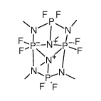 1,1,3,3,5,5,7,7,-Octafluoro-2,4,6,8,9,10-hexamethyl-2,6,9,10-tetraaza-4,8-diazonia-1λ5,5λ5-diphospha-3λ6,7λ6-diphosphato-penta-cyclo[5.1.1.1.3,5.03,8.04,7]decan结构式