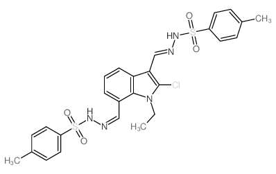 N-[[2-chloro-1-ethyl-7-[[(4-methylphenyl)sulfonylhydrazinylidene]methyl]indol-3-yl]methylideneamino]-4-methyl-benzenesulfonamide结构式