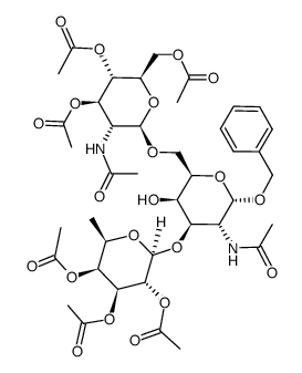 benzyl 2-acetamido-6-O-(2-acetamido-3,4,6-tri-O-acetyl-2-deoxy-β-D-glucopyranosyl)-2-deoxy-3-O-(2,3,4-tri-O-acetyl-β-D-fucopyranosyl)-α-D-galactopyranoside Structure