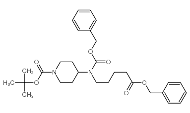 2-甲基-2-丙基4-{[(苄氧基)羰基][5-(苄氧基)-5-氧代戊基]氨基}-1-哌啶羧酸酯结构式