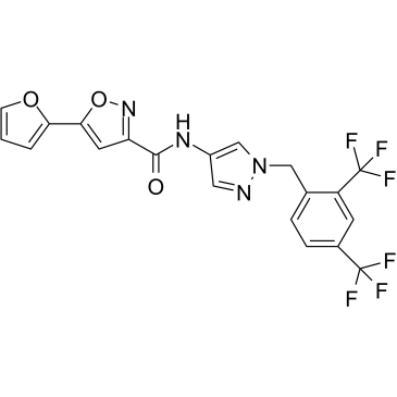 N-(1-(2,4-双(三氟甲基)苄基)-1H-吡唑-4-基)-5-(呋喃-2-基)异恶唑-3-甲酰胺结构式