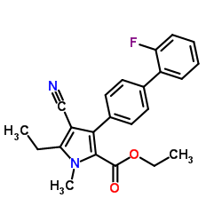 Ethyl 4-cyano-5-ethyl-3-(2'-fluoro-4-biphenylyl)-1-methyl-1H-pyrrole-2-carboxylate Structure