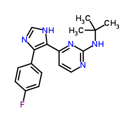 4-[4-(4-Fluorophenyl)-1H-imidazol-5-yl]-N-(2-methyl-2-propanyl)-2-pyrimidinamine结构式