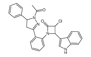 1-[2-(2-acetyl-3-phenyl-3,4-dihydropyrazol-5-yl)phenyl]-3-chloro-4-(1H-indol-3-yl)azetidin-2-one Structure
