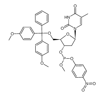 O-[5'-O-(4,4'-dimethoxytrityl)thymidin-3'-yl] O-methyl (O-4-nitrophenyl)-phosphate结构式