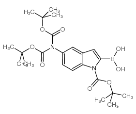 1H-Indole-1-carboxylic acid, 5-[bis[(1,1-dimethylethoxy)carbonyl]amino]-2-borono-, 1-(1,1-dimethylethyl) ester (9CI) Structure