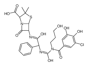 6-(2-(3-(5-chloro-3,4-dihydroxybenzoyl)-3-(3-hydroxypropyl)-1-ureido)-2-phenylacetamido)penicillanic acid structure