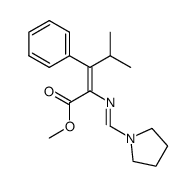 (E)-4-Methyl-3-phenyl-2-{[1-pyrrolidin-1-yl-meth-(E)-ylidene]-amino}-pent-2-enoic acid methyl ester结构式