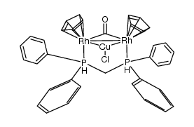{bis(η-cyclopentadienyl)(μ-carbonyl)(μ-bis(diphenylphosphino)methane)(μ-copperchloride)}dirhodium结构式