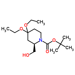 2-Methyl-2-propanyl (2R)-4,4-diethoxy-2-(hydroxymethyl)-1-piperidinecarboxylate Structure