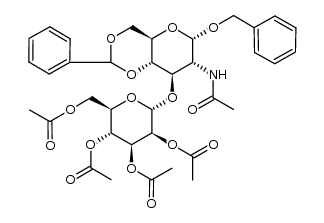 (2S,3S,4S,5R,6R)-2-(((4aR,6S,7R,8R,8aS)-7-acetamido-6-(benzyloxy)-2-phenylhexahydropyrano[3,2-d][1,3]dioxin-8-yl)oxy)-6-(acetoxymethyl)tetrahydro-2H-pyran-3,4,5-triyl triacetate结构式
