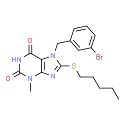 7-(3-bromobenzyl)-3-methyl-8-(pentylsulfanyl)-3,7-dihydro-1H-purine-2,6-dione structure