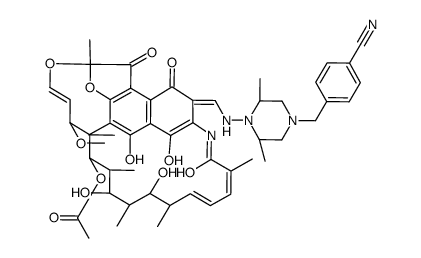 3-(((4-((4-Cyanophenyl)methyl)-2,6-dimethyl-1-piperazinyl)imino)methyl)rifamycin Structure