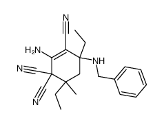 2-amino-4-(benzylamino)-4,6-diethyl-6-methylcyclohex-2-ene-1,1,3-tricarbonitrile Structure