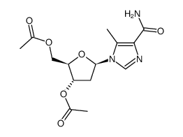 1-(2-deoxy-3,5-di-O-acetyl-β-D-erythro-pentofuranosyl)-5-methylimidazole-4-carboxamide结构式