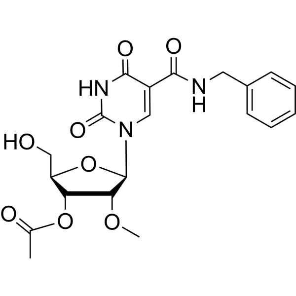 5-Benzylamino carbonyl-3’-O-acetyl-2’-O-methyluridine Structure