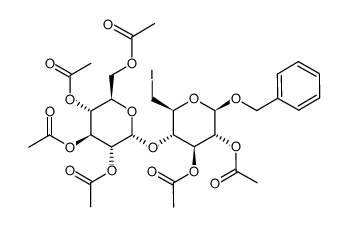 benzyl 2,3-di-O-acetyl-6-deoxy-6-iodo-4-O-(2,3,4,6-tetra-O-acetyl-α-D-glucopyranosyl)-β-D-glucopyranoside结构式