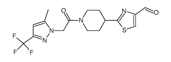 2-(1-{[5-methyl-3-(trifluoromethyl)-1H-pyrazol-1-yl]acetyl}piperidin-4-yl)-1,3-thiazole-4-carbaldehyde结构式