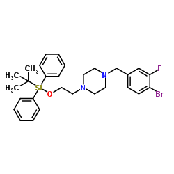 1-(4-Bromo-3-fluorobenzyl)-4-(2-{[(2-methyl-2-propanyl)(diphenyl)silyl]oxy}ethyl)piperazine结构式