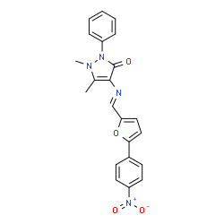 4-{[(5-{4-nitrophenyl}-2-furyl)methylene]amino}-1,5-dimethyl-2-phenyl-1,2-dihydro-3H-pyrazol-3-one结构式