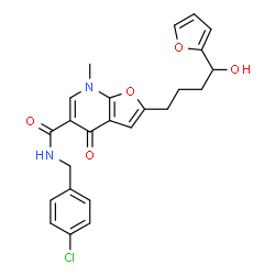 Furo[2,3-b]pyridine-5-carboxamide,N-[(4-chlorophenyl)methyl]-2-[4-(2-furanyl)-4-hydroxybutyl]-4,7-dihydro-7-methyl-4-oxo- Structure