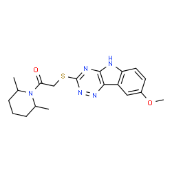 Piperidine, 1-[[(8-methoxy-2H-1,2,4-triazino[5,6-b]indol-3-yl)thio]acetyl]-2,6-dimethyl- (9CI)结构式