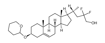 (4R)-4-((3S,8S,9S,10R,13R,14S,17R)-10,13-dimethyl-3-((tetrahydro-2H-pyran-2-yl)oxy)-2,3,4,7,8,9,10,11,12,13,14,15,16,17-tetradecahydro-1H-cyclopenta[a]phenanthren-17-yl)-2,2-difluoropentan-1-ol结构式