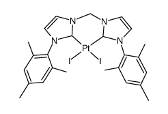 (1,1'-di-(2,4,6-trimethylphenyl)-3,3'-methylenediimidazoline-2,2'-diylidene)-platinum(II) diiodide Structure