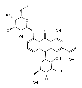 8-O-β-D-glucosyl-10-C-β-D-glucosyl rhein-9-anthrone Structure