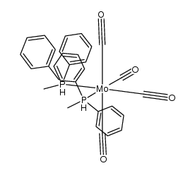 cis-{molybdenum(0)(carbonyl)4(P(phenyl)2(methyl))2} Structure