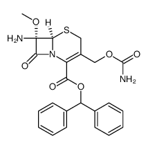 diphenylmethyl (6R, 7S)-7-amino-7-methoxy-3-carbamoyloxymethyl-3-cephem-4-carboxylate Structure