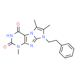 2,3,7-Trimethyl-1-phenethyl-1H,7H-1,3a,5,7,8-pentaaza-cyclopenta[a]indene-4,6-dione structure