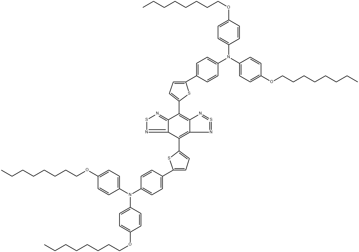 4,8-diyldi-5,2-thiophenediylbis[4-(N,N-bis(4-octyloxyphenyl)amino)phenyl]benzo[1,2-c:4,5-c']bis([1,2,5]thiadiazole)结构式