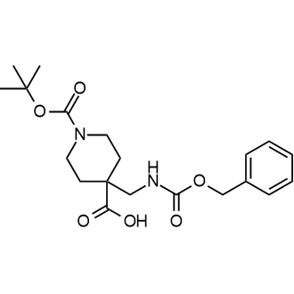 4-((((Benzyloxy)carbonyl)amino)methyl)-1-(tert-butoxycarbonyl)piperidine-4-carboxylic acid structure