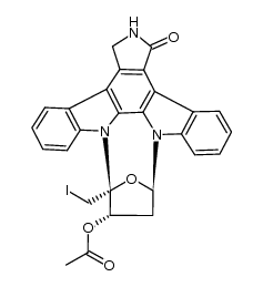 (5R,6S,8R)-5-(iodomethyl)-13-oxo-6,7,8,13,14,15-hexahydro-5H-16-oxa-4b,8a,14-triaza-5,8-methanodibenzo[b,h]cycloocta[jkl]cyclopenta[e]-as-indacen-6-yl acetate结构式