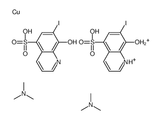 dihydrogen bis[8-hydroxy-7-iodoquinoline-5-sulphonato(2-)-N1,O8]cuprate(2-), compound with trimethylamine (1:2)结构式