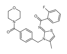 2-fluoro-N-[4-methyl-3-[[4-(morpholine-4-carbonyl)phenyl]methyl]-1,3-thiazol-2-ylidene]benzamide Structure