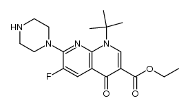 7-piperazinyl-1-(1,1-dimethylethyl)-1,4-dihydro-6-fluoro-4-oxo-1,8-naphthyridine-3-carboxylic acid ethyl ester结构式