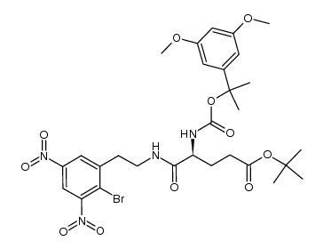 2-(3,5-dimethoxyphenyl)propan-2-yl (S)-1-(2-bromo-3,5-dinitrophenethylcarbamoyl)-3-(tert-butoxycarbonyl)propylcarbamate结构式