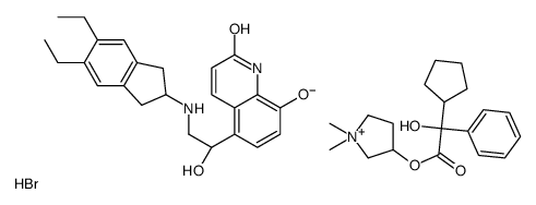 5-[(1R)-2-[(5,6-diethyl-2,3-dihydro-1H-inden-2-yl)amino]-1-hydroxyethyl]-8-hydroxy-1H-quinolin-2-one,(1,1-dimethylpyrrolidin-1-ium-3-yl) 2-cyclopentyl-2-hydroxy-2-phenylacetate,bromide Structure