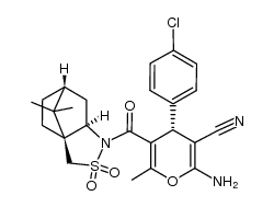 (R)-2-amino-4-(p-chlorophenyl)-3-cyano-6-methyl-5-(N-oxobornane-10,2-sultam)-4H-pyran结构式