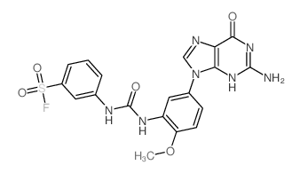 3-[[5-(2-amino-6-oxo-3H-purin-9-yl)-2-methoxy-phenyl]carbamoylamino]benzenesulfonyl fluoride structure
