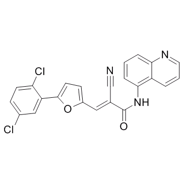2-氰基-3-[5-(2,5-二氯苯基)-2-呋喃基]-N-5-喹啉基-2-丙烯酰胺结构式