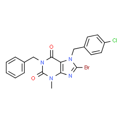1-benzyl-8-bromo-7-(4-chlorobenzyl)-3-methyl-3,7-dihydro-1H-purine-2,6-dione结构式