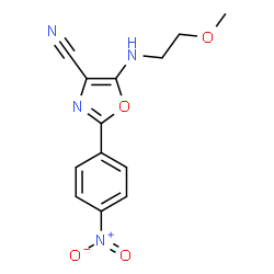 5-((2-methoxyethyl)amino)-2-(4-nitrophenyl)oxazole-4-carbonitrile structure