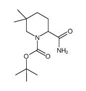 (RS)-2-carbamoyl-5,5-dimethyl-piperidine-1-carboxylic acid 1-tert-butyl ester结构式