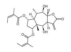 (1S,2S,4R,5S,6R,7S,8R,9R,10S)-2,4-diangeloxy-6,9-dihydroxyguai-11(13)-en-8,12-olide结构式