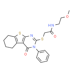 N-(2-methoxyethyl)-2-((4-oxo-3-phenyl-3,4,5,6,7,8-hexahydrobenzo[4,5]thieno[2,3-d]pyrimidin-2-yl)thio)acetamide结构式